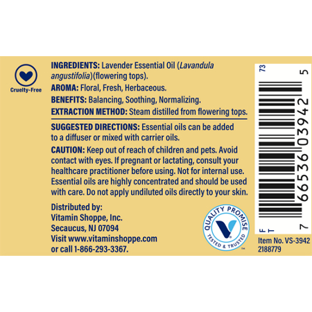 Directions for The Vitamin Shoppe Lavender 100 Percent Pure Essential Oil