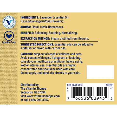 The Vitamin Shoppe Lavender Essential Oil Bottle Directions