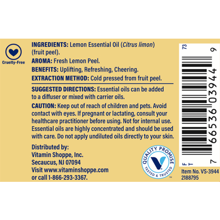 Label instructions for Lemon Essential Oil aromatherapy