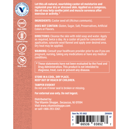 Directions for The Vitamin Shoppe Castor Oil