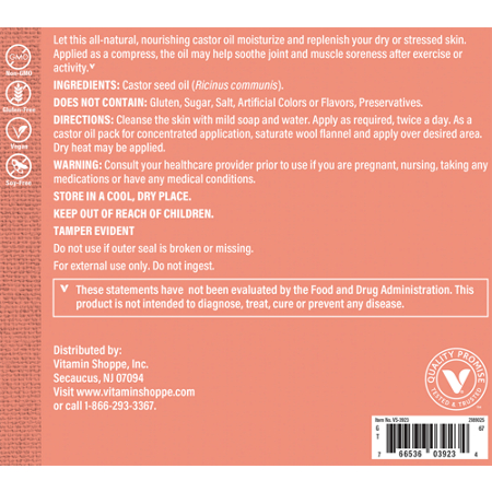 Directions for The Vitamin Shoppe Castor Oil 100 Pure Topical Massage Oil