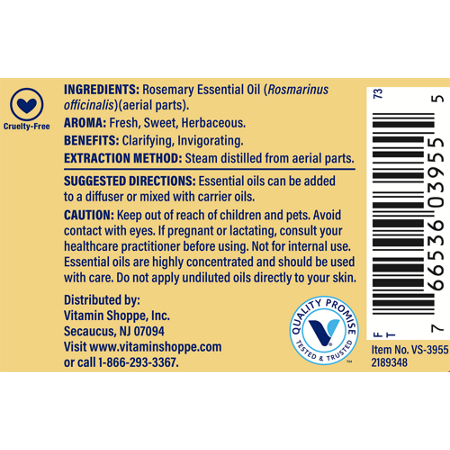 Directions for The Vitamin Shoppe Rosemary Essential Oil Aromatherapy