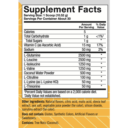 Supplement Facts label for True Athlete Natural Recovery Powder Mixed Berry