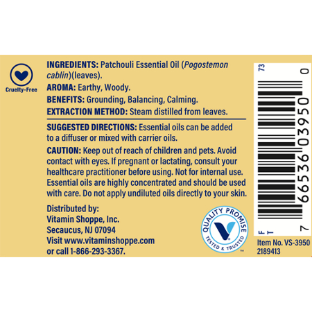 Directions for The Vitamin Shoppe Patchouli Essential Oil