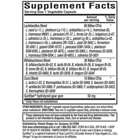 ProBioCare Probiotic Women's Supplement Facts Label