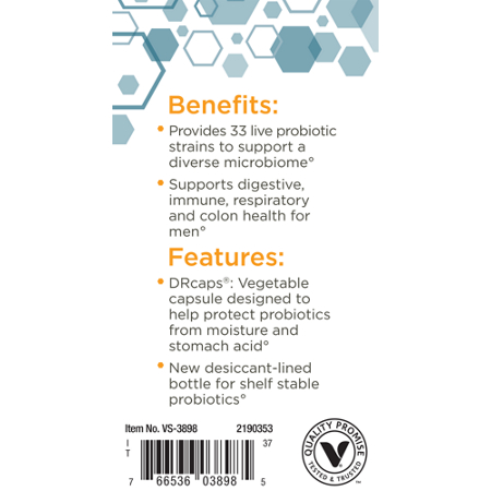 ProBioCare Probiotic for Men 50 Billion CFUs label