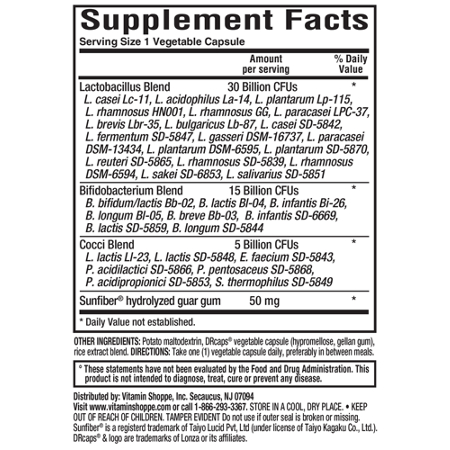 Supplement Facts label for ProBioCare Probiotic for Women 50 Billion CFUs