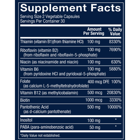 Vthrive Bioactive B-Complex Vitamin Supplement Label