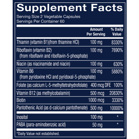 Vthrive B-Complex Supplement Facts Label