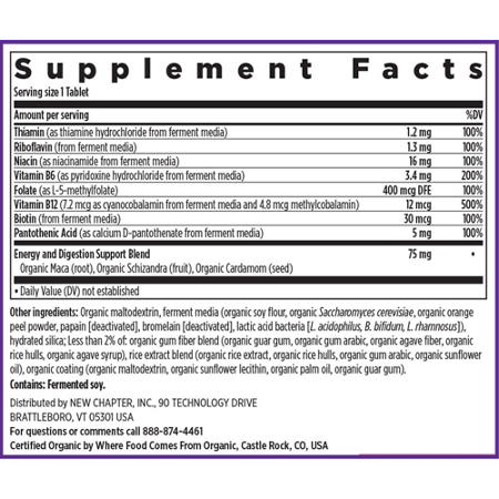 Supplement Facts label for New Chapter Fermented Vitamin B Complex