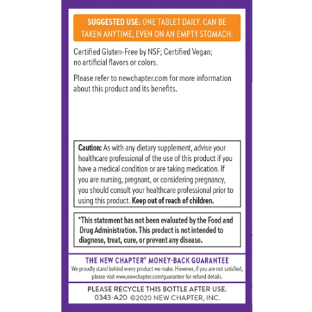 Directions for New Chapter Fermented Vitamin C 250 MG Vegan Tablets