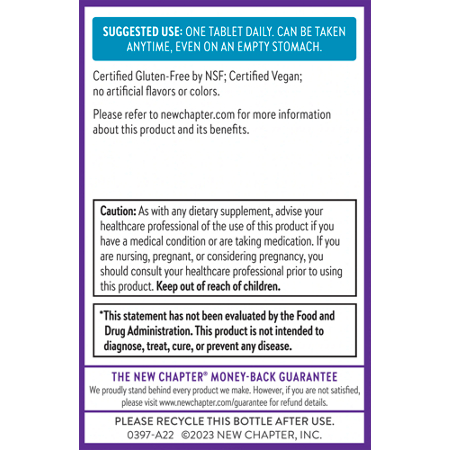 Directions for New Chapter Fermented Vitamin B12 1000 MCG + Whole-Food Herbs