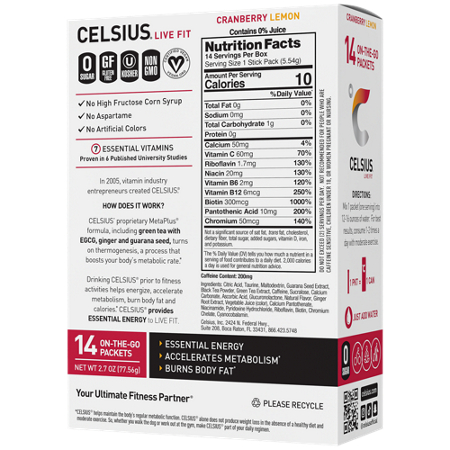 Celsius Energy Drink Stick Packs Cranberry Lemon box view 3