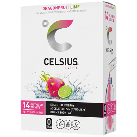 Celsius Energy Drink Stick Packs Dragonfruit Lime box front