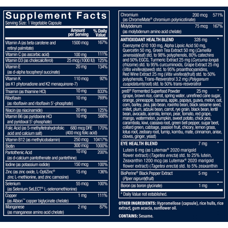Supplement Facts label for Vthrive Once-Daily Bioactive Multivitamin for Men