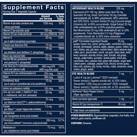 Vthrive Men's 50+ Multivitamin Supplement Facts