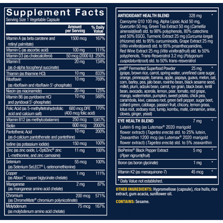 Supplement Facts for Vthrive Multivitamin for Women
