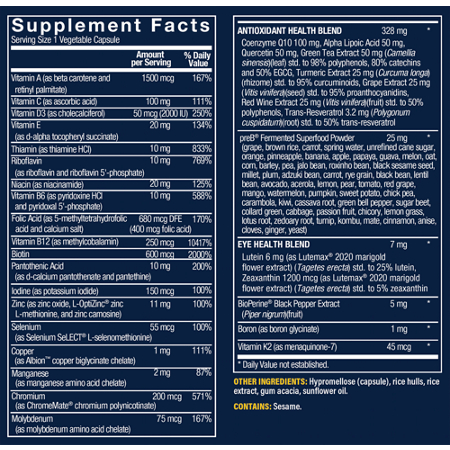 Supplement Facts label for women's 50+ multivitamin