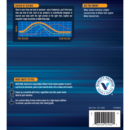Directions for BodyTech Whey Protein Isolate Powder Fruity Cereal