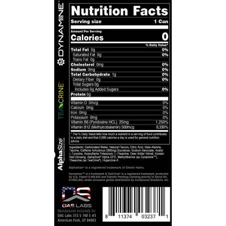 Supplement Facts label for Bucked Up Energy Drink Rocket Pop