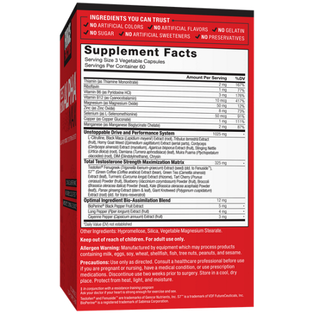 Supplement Facts label for Test X180 Alpha Max Booster