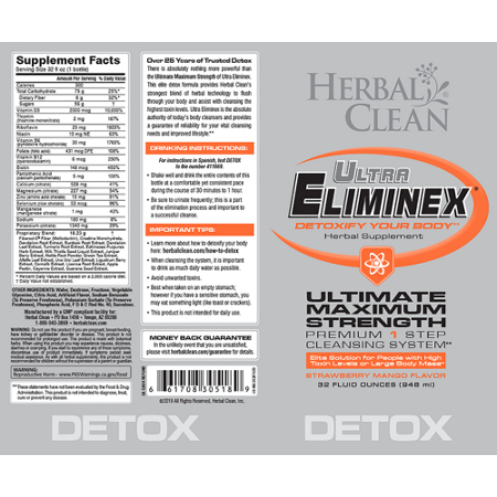 Supplement Facts for Herbal Clean Ultra Eliminex, 32 oz