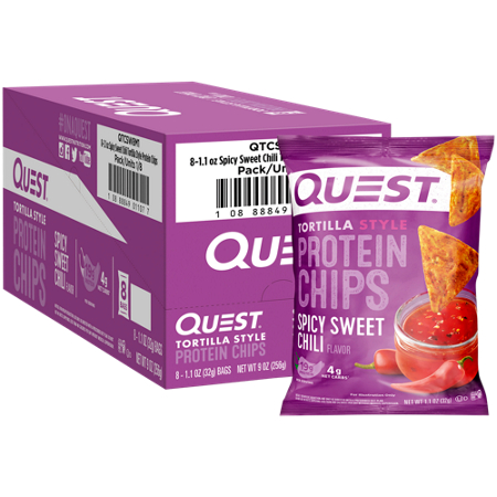 Quest Tortilla Style Protein Chips Spicy Sweet Chili box and bag front