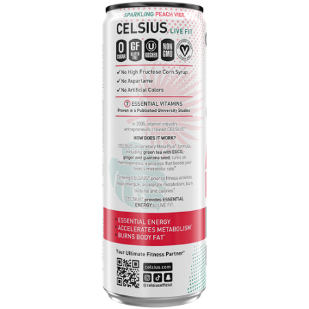 Celsius Sparkling Energy Drink Peach Vibe can view 5