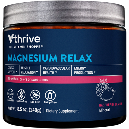 Vthrive Magnesium Relax Powder Raspberry Lemon jar front