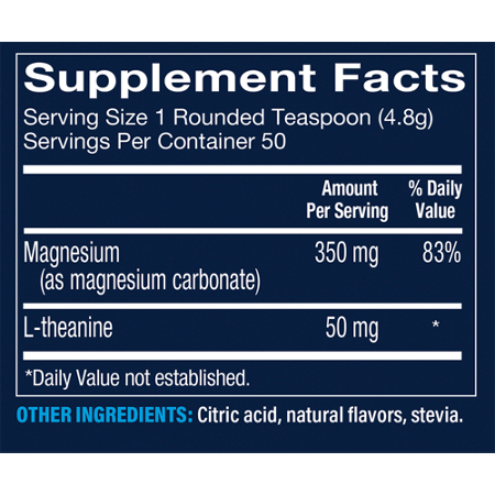 Supplement Facts label for Vthrive Magnesium Relax Powder Raspberry Lemon