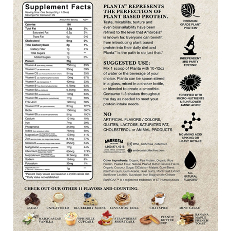 Supplement Facts for Ambrosia Planta Protein Peanut Butter Banana