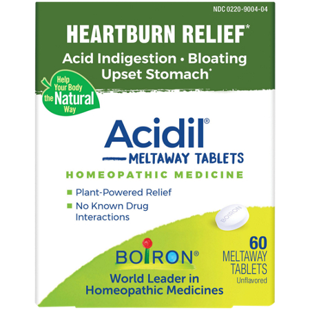 Acidil Homeopathic Medicine for Heartburn Relief tablets box front