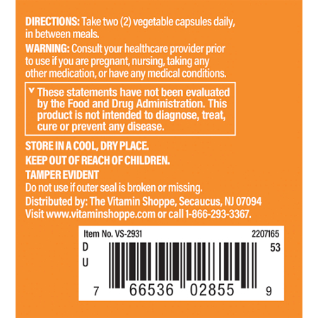 Directions for The Vitamin Shoppe Mastic Gum Digestive Support capsules 1000 MG