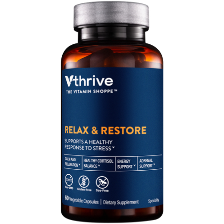 Vthrive Relax and Restore Vegetarian Capsules bottle front
