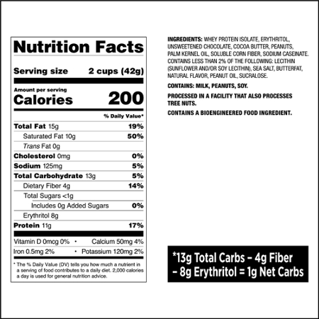Quest Nutrition Peanut Butter Cups Supplement Facts Label