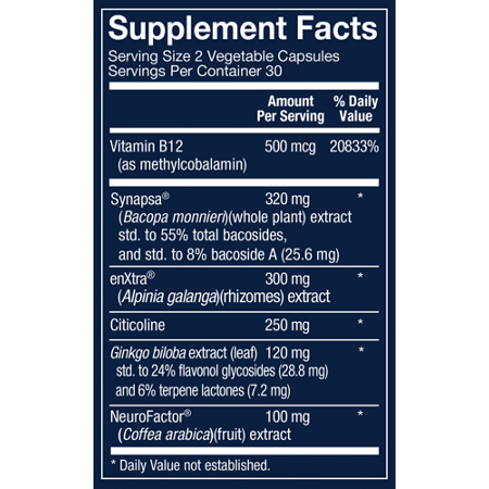 Supplement Facts label for Vthrive Advanced Nootropic Formula