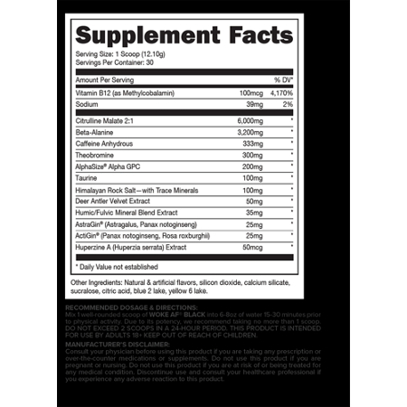 Bucked Up Woke AF Black PreWorkout Supplement Facts
