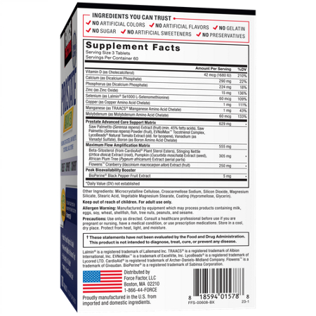 Supplement Facts for Prostate Advanced Supplement