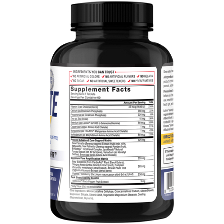 Supplement Facts label for Force Factor Prostate Advanced tablets