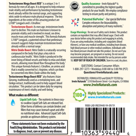 Irwin Naturals Testosterone Mega-Boost RED directions