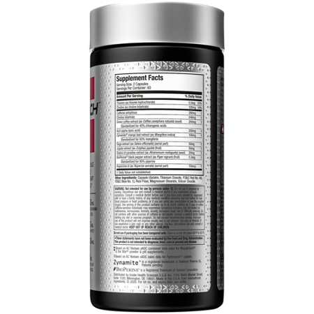 Supplement Facts label for Hydroxycut Hardcore Super Elite Ultimate Thermogenic