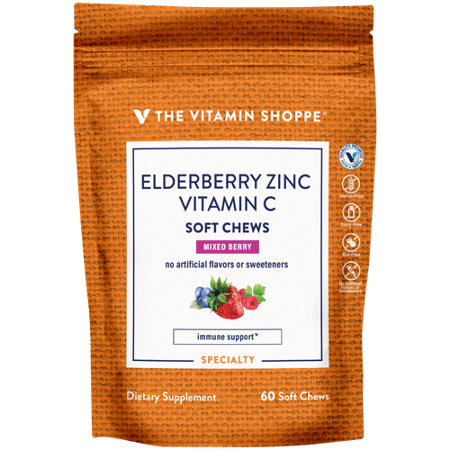 The Vitamin Shoppe Elderberry Zinc Vitamin C Soft Chews bag front