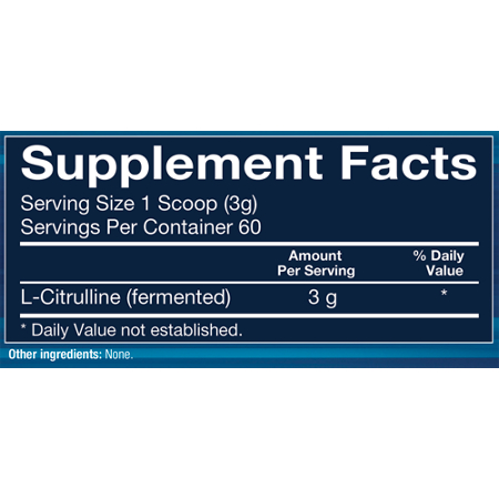 Supplement Facts label for BodyTech L-Citrulline Powder Fermented Unflavored