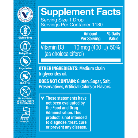 Supplement Facts label for Children's Liquid Vitamin D3 400 IU