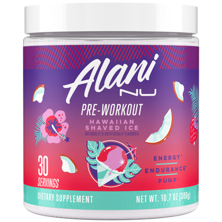 Alani Nu Pre-Workout Hawaiian Shaved Ice container front