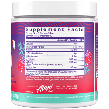 Alani Nu Pre-Workout Supplement Facts: Hawaiian Shaved Ice