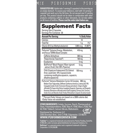 Performix SST V2X capsules Supplement Facts label