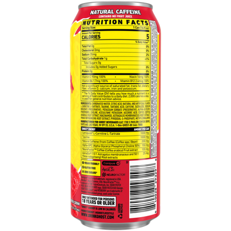 GHOST Energy Drink Zero Sugar SOUR PATCH KIDS REDBERRY 16 Fl Oz view 3