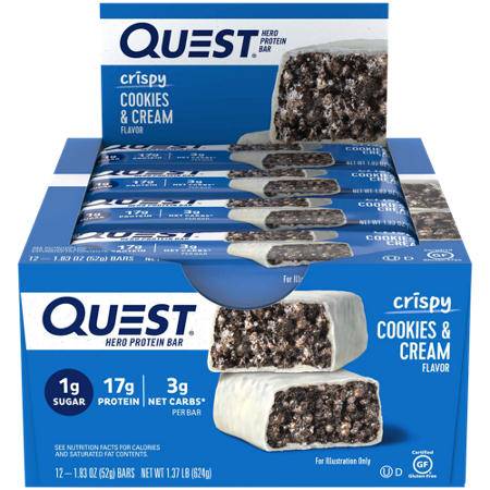 Quest Hero Protein Bar Crispy Cookies & Cream box view 2