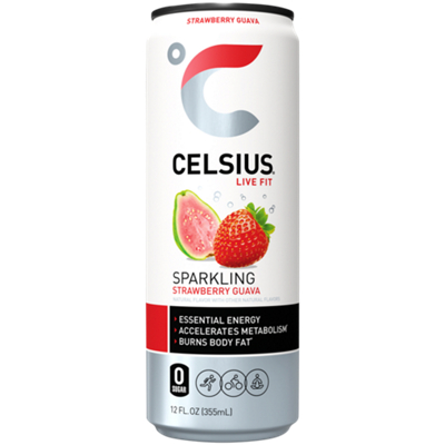 Celsius Sparkling Energy Drink - No Sugar or Preservatives - Strawberry Guava (12 Drinks, 12 Fl Oz. Each)